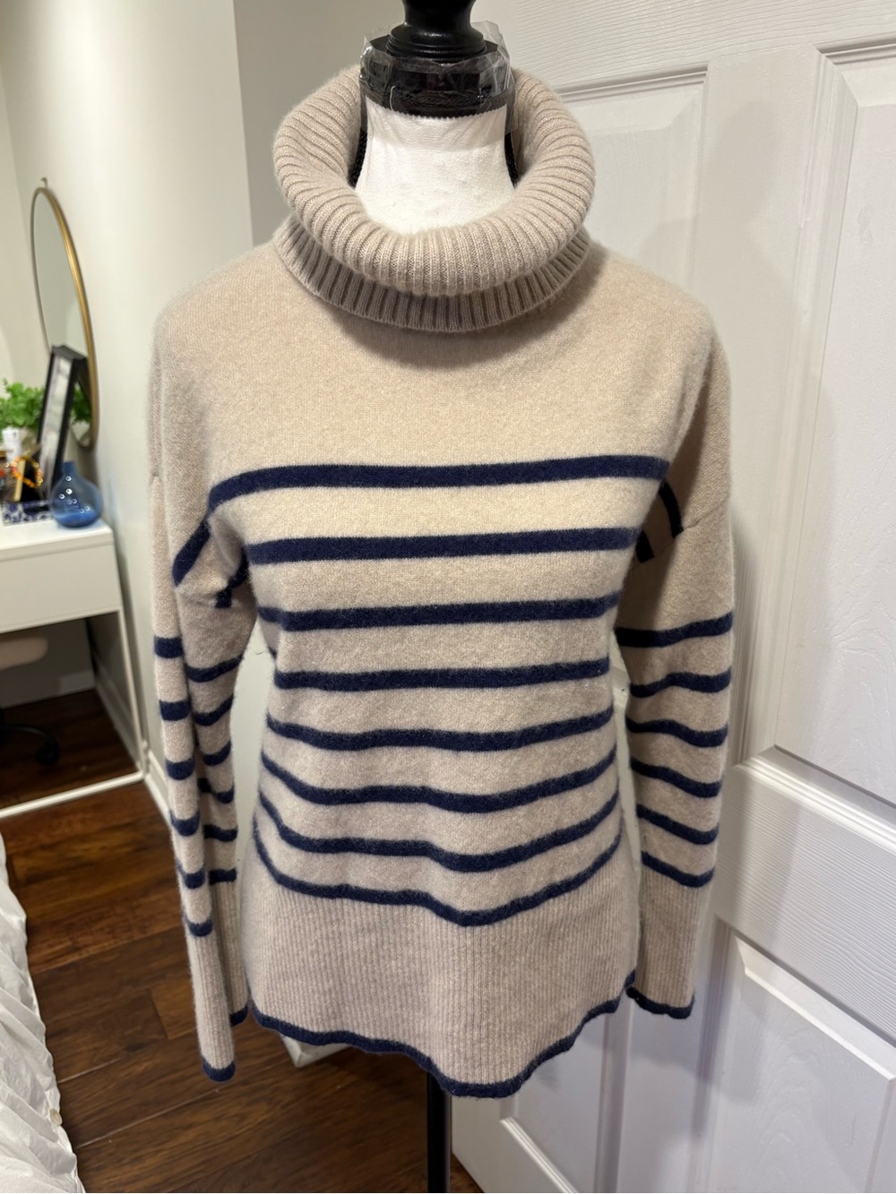 Saks Fifth Avenue 100% Cashmere Striped Turtleneck Sweater L